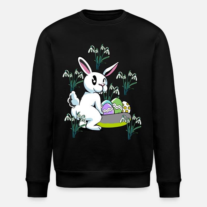 Spring snowdrop flowers Easter bunny - Stanley/Stella ROLLER Unisex Organic Sweatshirt - black