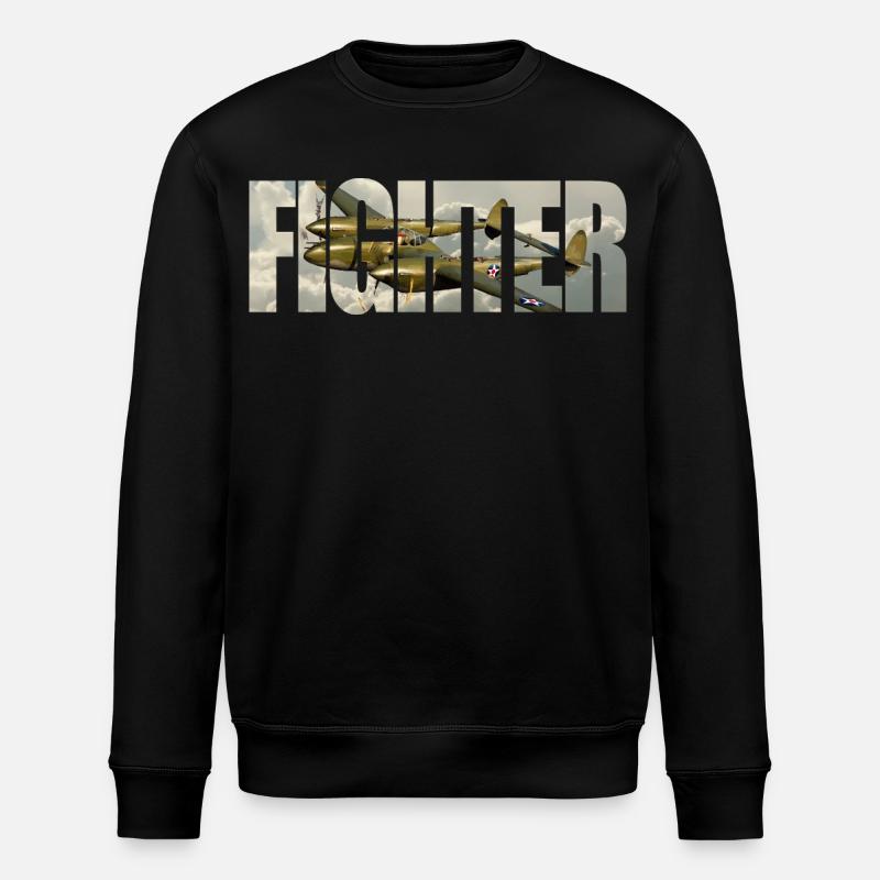 Fighter P-38 Lightning - Stanley/Stella ROLLER Unisex Organic Sweatshirt - black