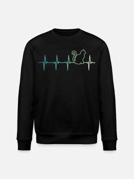 Katze Herzschlag Katzen - Stanley/Stella Unisex Bio-Sweatshirt ROLLER - Schwarz