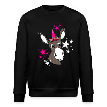donkey unicorn - niedlicher Esel mit Einhorn - Stanley/Stella Unisex Bio-Sweatshirt ROLLER - Schwarz - Vorne - Nik (191cm)