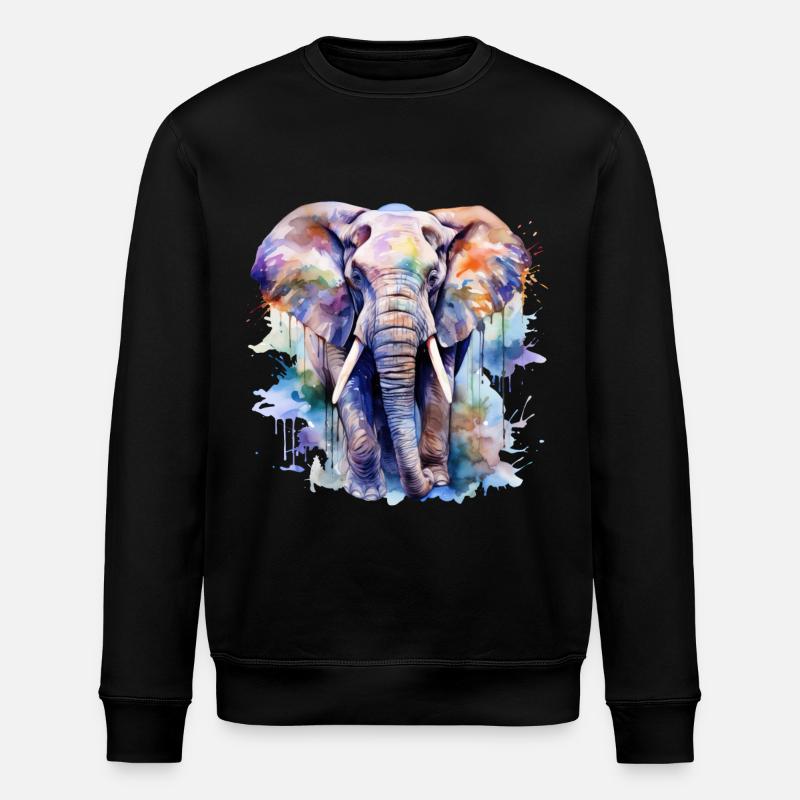 Éléphant, Aquarelle - Sweat bio ROLLER Stanley/Stella Unisexe - noir