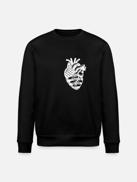 Patriotic USA National Flag Heart - Stanley/Stella ROLLER Unisex Organic Sweatshirt - black