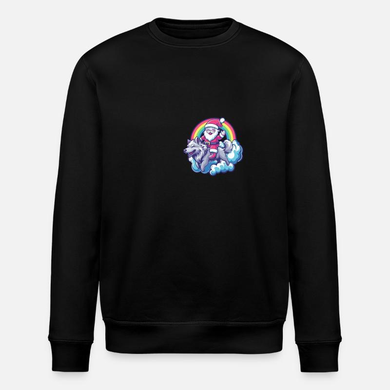 Wolf Weihnachtsmann Regenbogen - Stanley/Stella Unisex Bio-Sweatshirt ROLLER - Schwarz