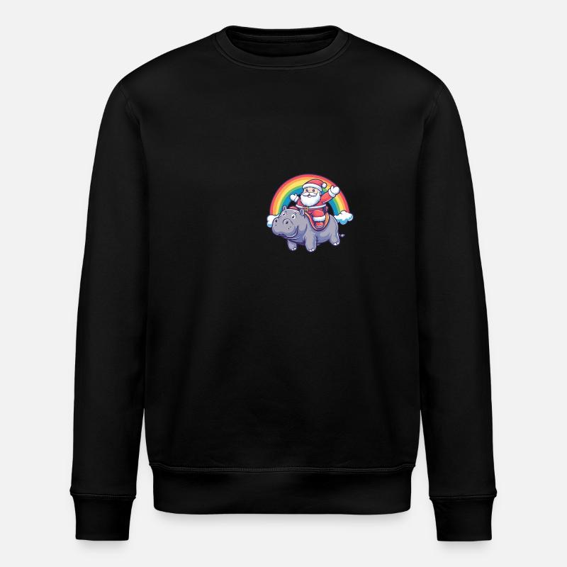 Nilpferd Weihnachtsmann Regenbogen - Stanley/Stella Unisex Bio-Sweatshirt ROLLER - Schwarz