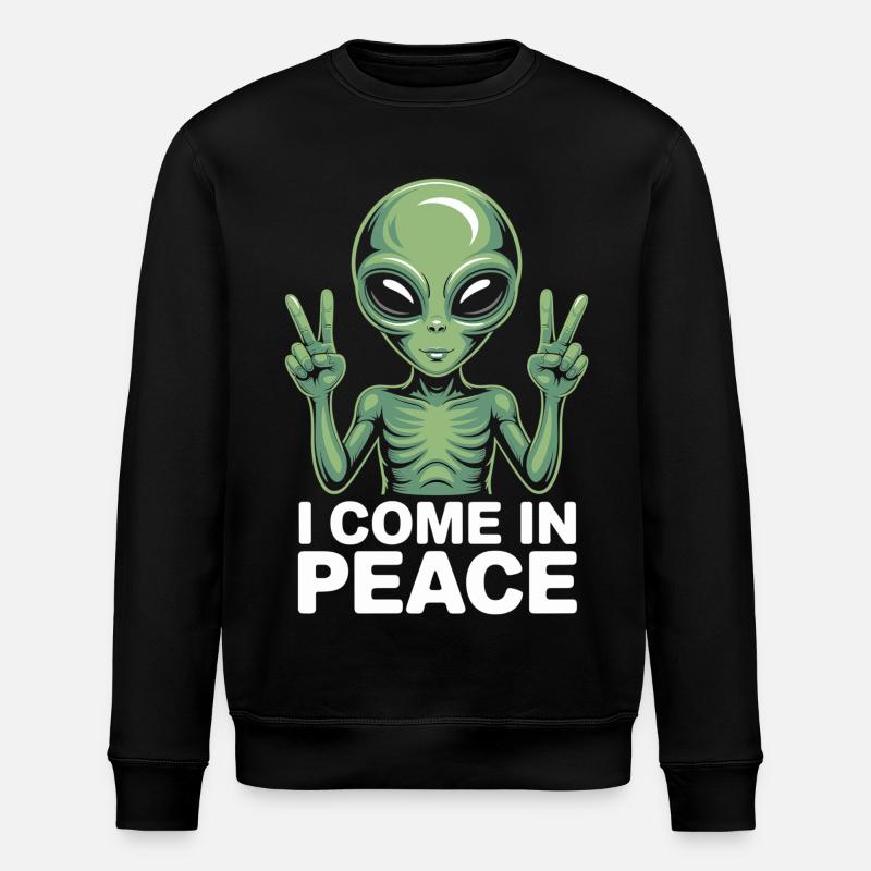 Alien with peace sign - Stanley/Stella ROLLER Unisex Organic Sweatshirt - black