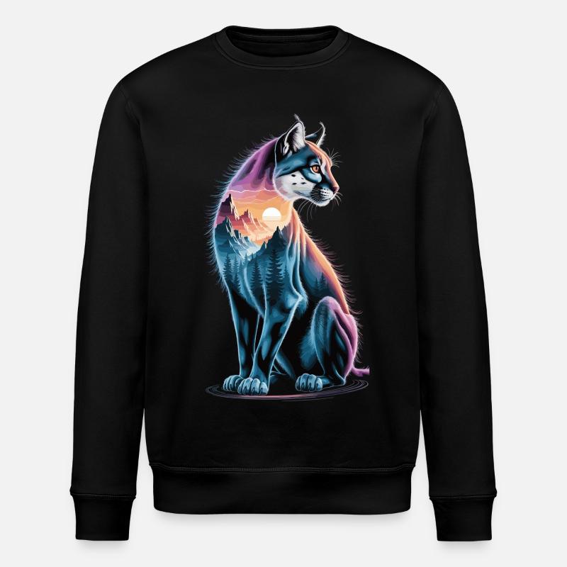 Bergpuma mit Landschaft - Stanley/Stella Unisex Bio-Sweatshirt ROLLER - Schwarz