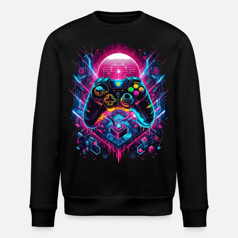 Vibrant Cyberpunk Gaming Controller Graphics - Stanley/Stella ROLLER Unisex Organic Sweatshirt - black
