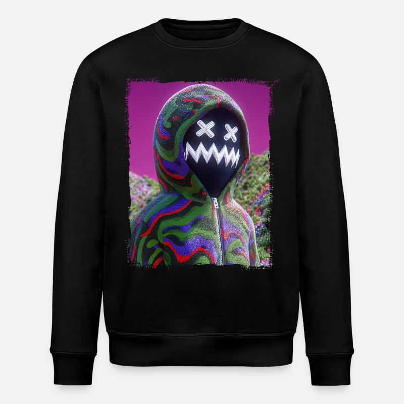 Psychedelic Maskenfigur Neon Glitch Grafik - Stanley/Stella Unisex Bio-Sweatshirt ROLLER - Schwarz