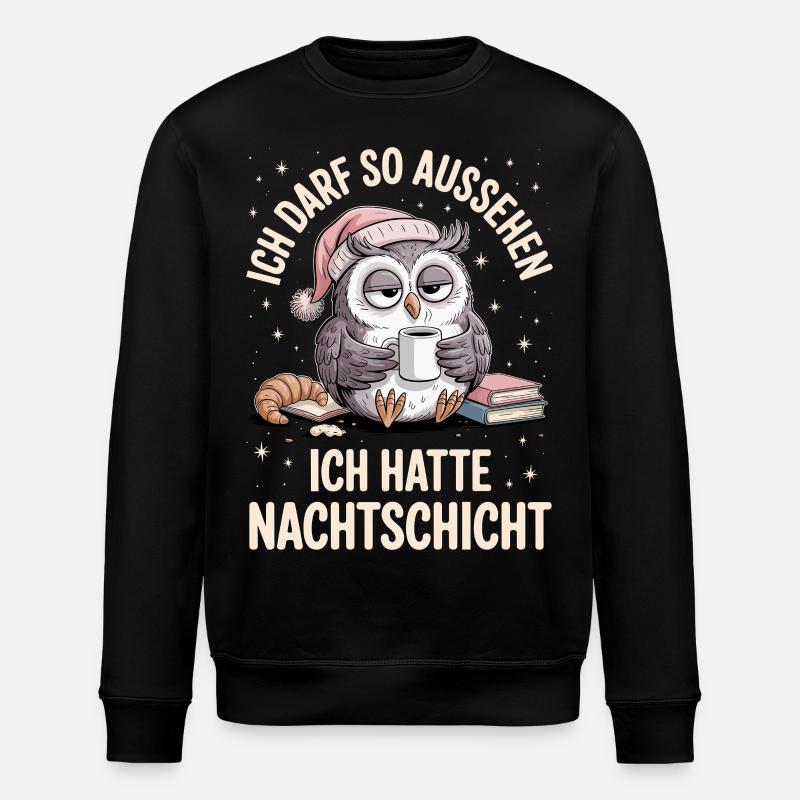 Nachtschicht Nachtdienst Krankenschwester Eule - Stanley/Stella Unisex Bio-Sweatshirt ROLLER - Schwarz