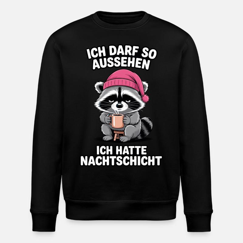 Nachtschicht Nachtdienst Krankenschwester Waschbär - Stanley/Stella Unisex Bio-Sweatshirt ROLLER - Schwarz