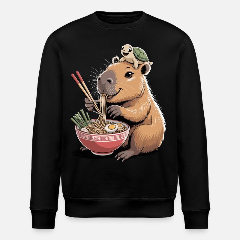 Cute capybara, ramen, turtle, capybara - Stanley/Stella ROLLER Unisex Organic Sweatshirt - black