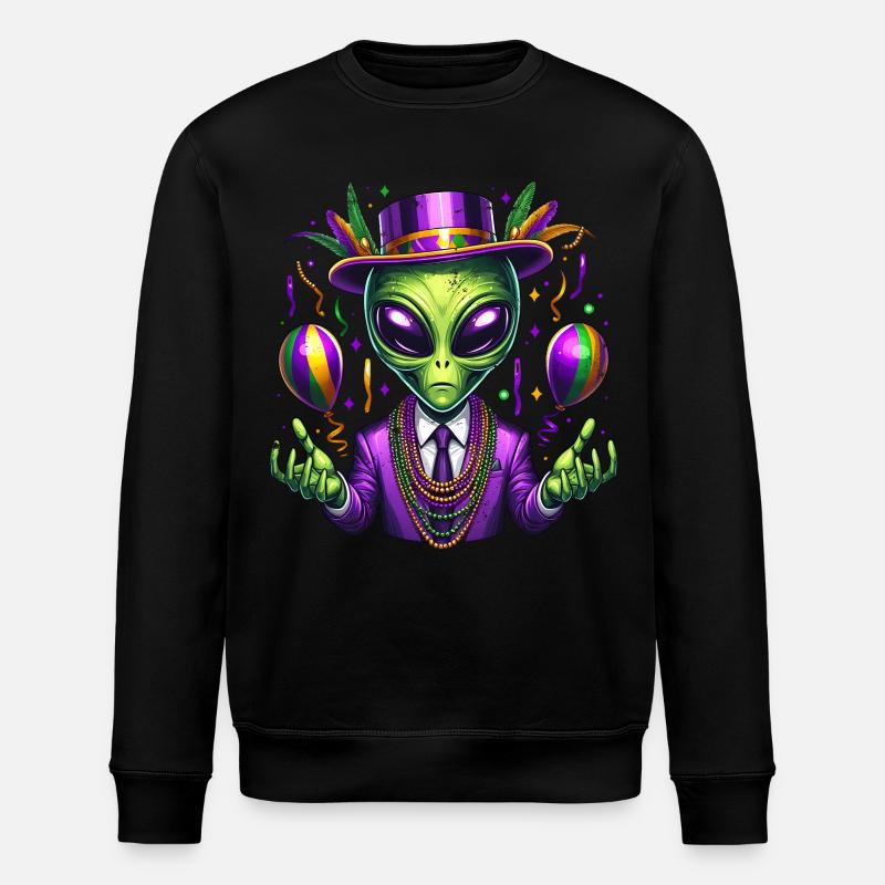 Mardi Gras Alien - Stanley/Stella ROLLER Unisex Organic Sweatshirt - black