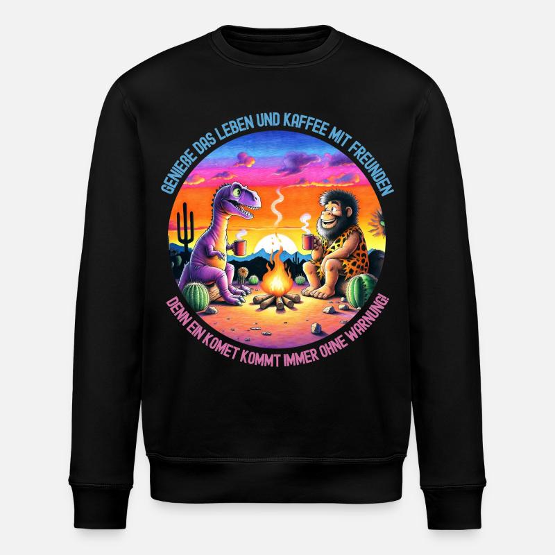 Dinosaurier und Löwe beim Camping - Stanley/Stella Unisex Bio-Sweatshirt ROLLER - Schwarz