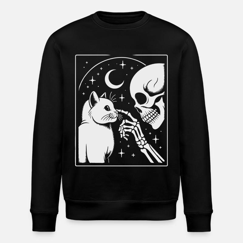 Celestial Cat and Skeleton Night Art - Stanley/Stella ROLLER Unisex Organic Sweatshirt - black