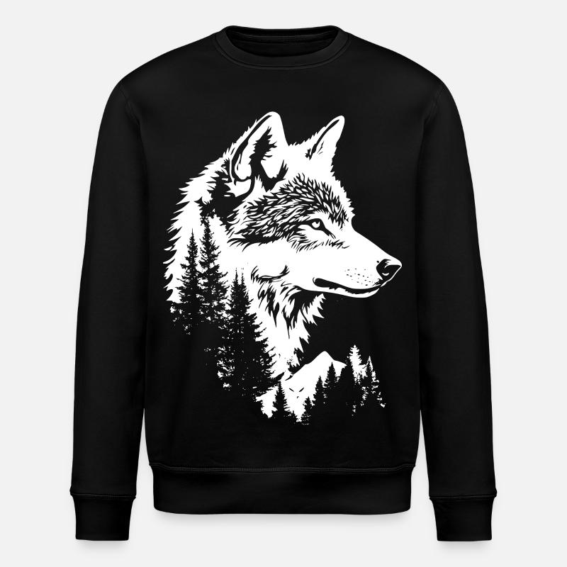 Wolf Gesicht Natur Silhouette - Stanley/Stella Unisex Bio-Sweatshirt ROLLER - Schwarz