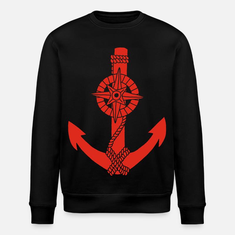 Red compass anchor - Stanley/Stella ROLLER Unisex Organic Sweatshirt - black
