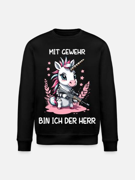 Einhorn mit Jagdgewehr - Stanley/Stella Unisex Bio-Sweatshirt ROLLER - Schwarz