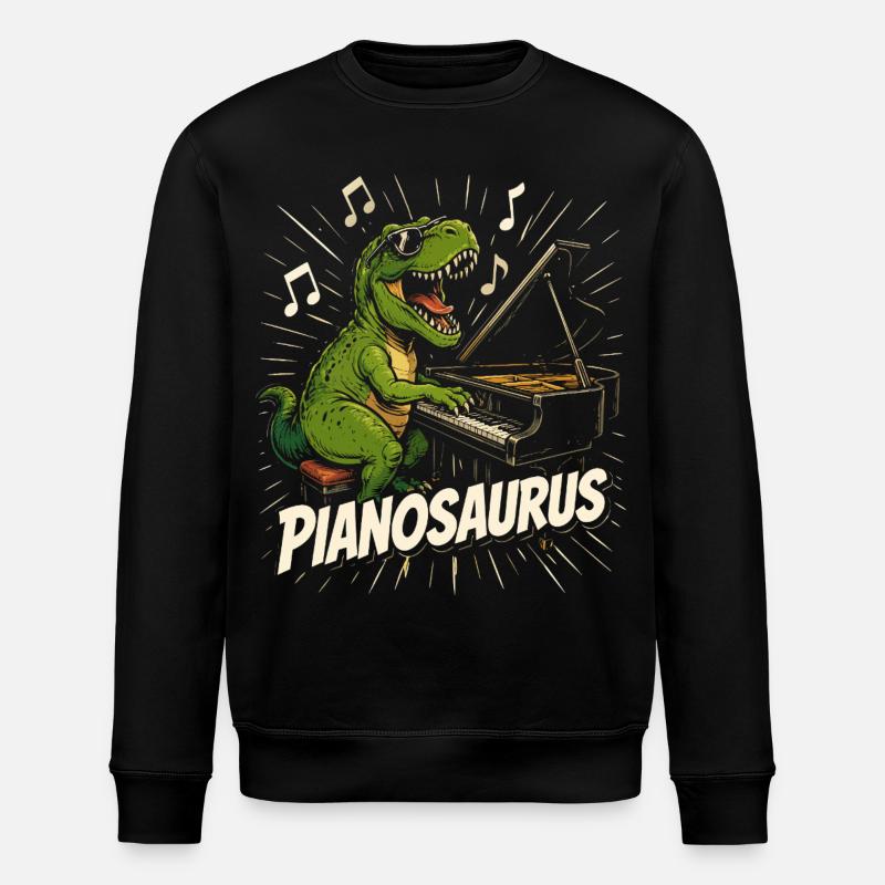 Fun Pianist Dinosaur - Stanley/Stella ROLLER Unisex Organic Sweatshirt - black