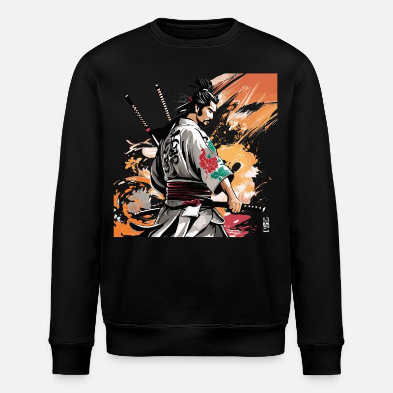 Samurai mit Schwertergrafik - Stanley/Stella Unisex Bio-Sweatshirt ROLLER - Schwarz