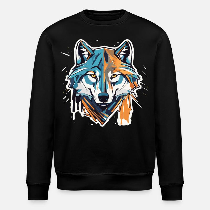 Geometric Wolf Head - Stanley/Stella ROLLER Unisex Organic Sweatshirt - black