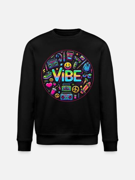 Retro Vibe: Neon Buzz - Stanley/Stella ROLLER Unisex Organic Sweatshirt - black