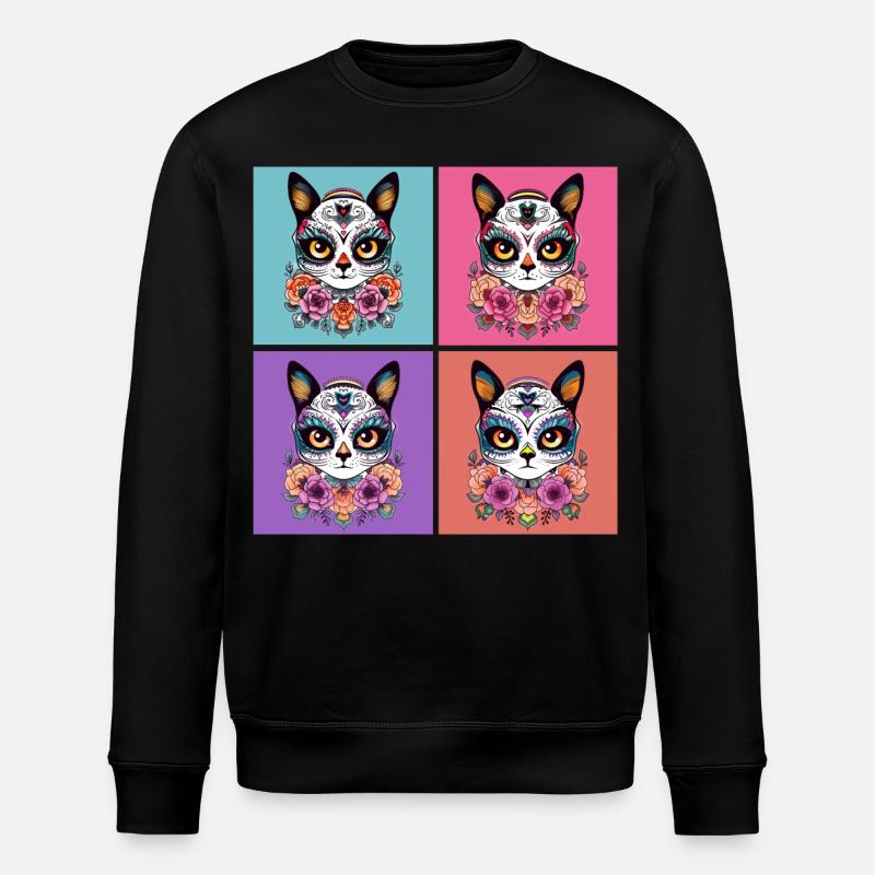 Kawaii Katze Zuckerschädel - Stanley/Stella Unisex Bio-Sweatshirt ROLLER - Schwarz
