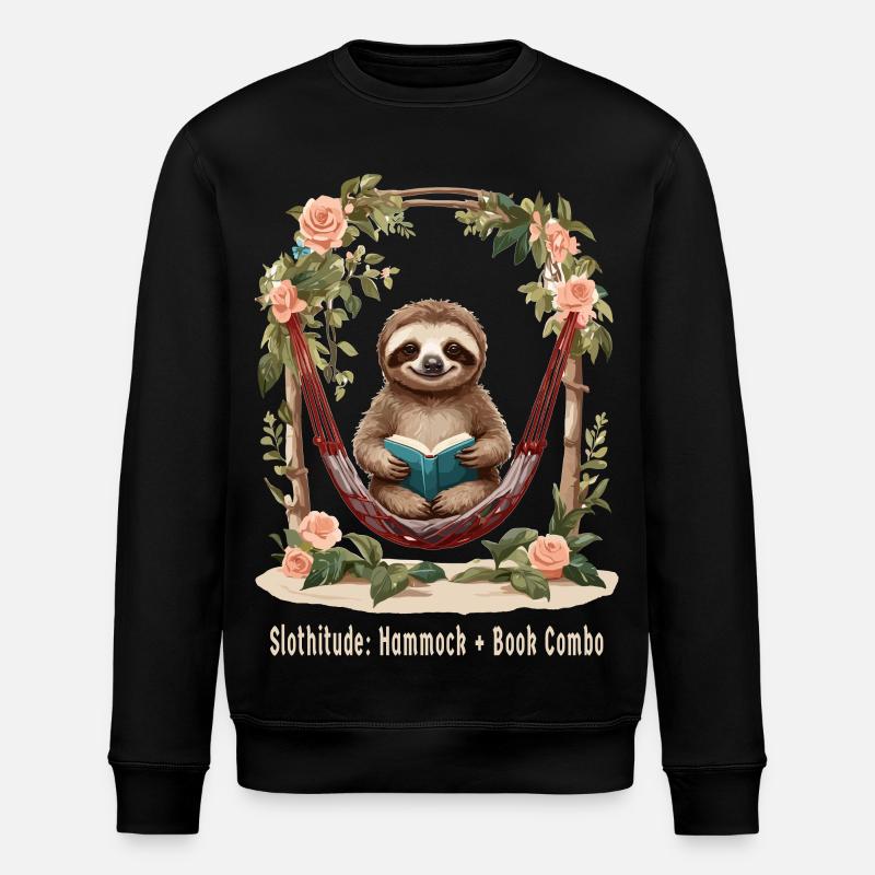 Süßes Faultier mit Buch - Stanley/Stella Unisex Bio-Sweatshirt ROLLER - Schwarz