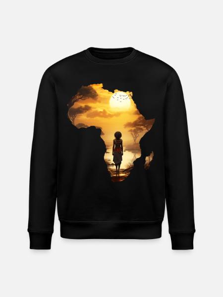 Africa Map Continent Outline Sunset - Stanley/Stella ROLLER Unisex Organic Sweatshirt - black