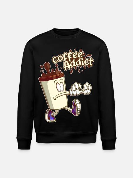 Coffee Addict ,Cartoon Cartoon - Stanley/Stella ROLLER Unisex Organic Sweatshirt - black