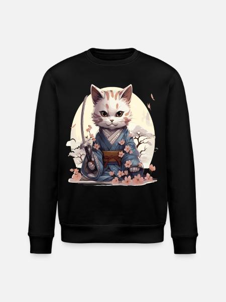 Kawaii Samurai-Katze mit Katana - Stanley/Stella Unisex Bio-Sweatshirt ROLLER - Schwarz