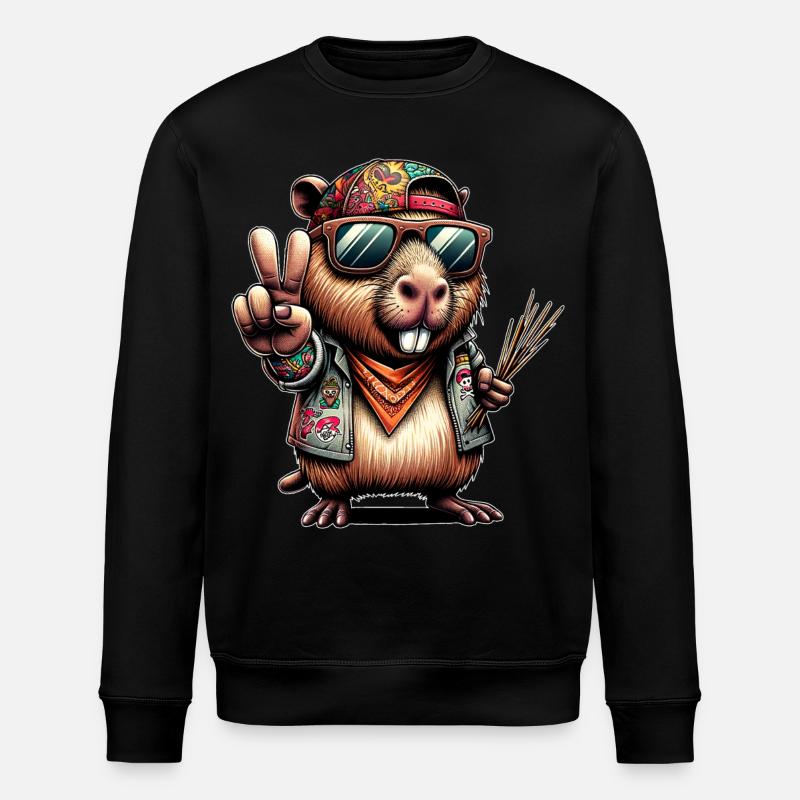 Capybara Peace Sign - Stanley/Stella ROLLER Unisex Organic Sweatshirt - black