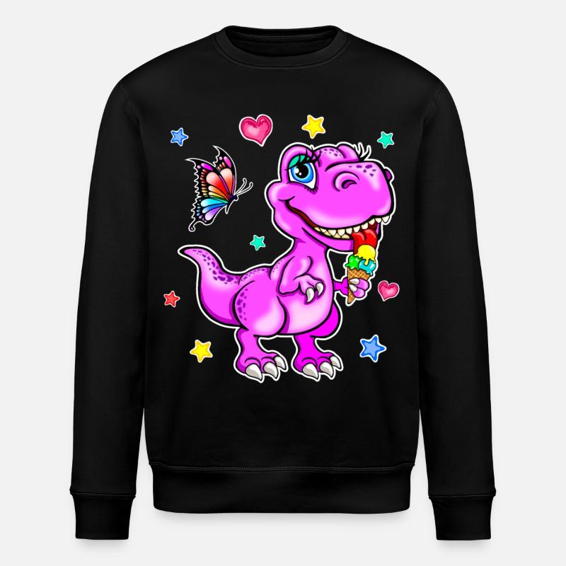 Rosa Dinosaurier mit Eiscreme - Stanley/Stella Unisex Bio-Sweatshirt ROLLER - Schwarz