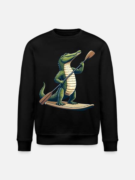 Crocodile on stand-up paddle - Stanley/Stella ROLLER Unisex Organic Sweatshirt - black