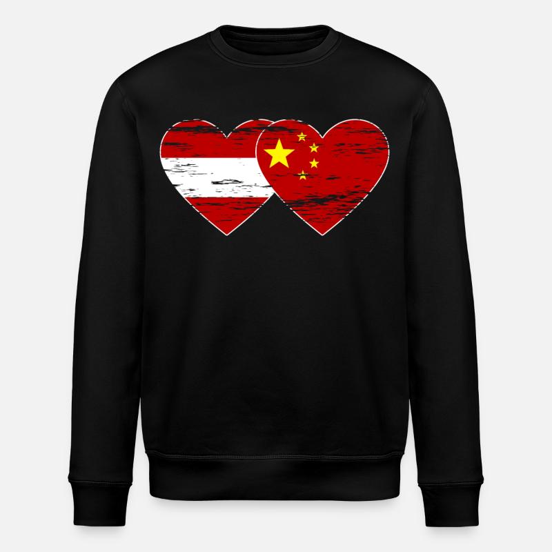 Autriche Chine drapeau coeur utilisé - Sweat bio ROLLER Stanley/Stella Unisexe - noir