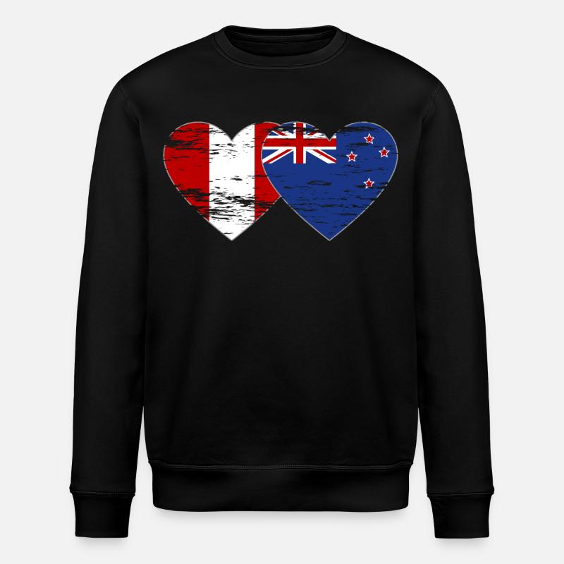Pérou Nouvelle-Zélande drapeau coeur utilisé - Sweat bio ROLLER Stanley/Stella Unisexe - noir