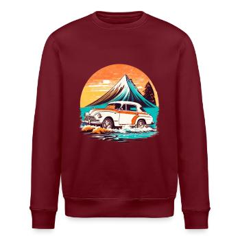 Vintage - Beach View with Old Car - Stanley/Stella ROLLER Unisex Organic Sweatshirt - burgundy - Front - Nik (191cm)