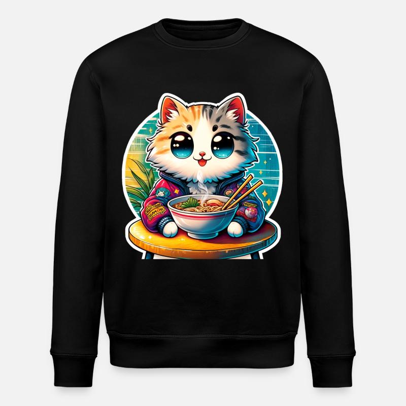 Cat Ramen Kawaii Anime - Stanley/Stella ROLLER Unisex Organic Sweatshirt - black