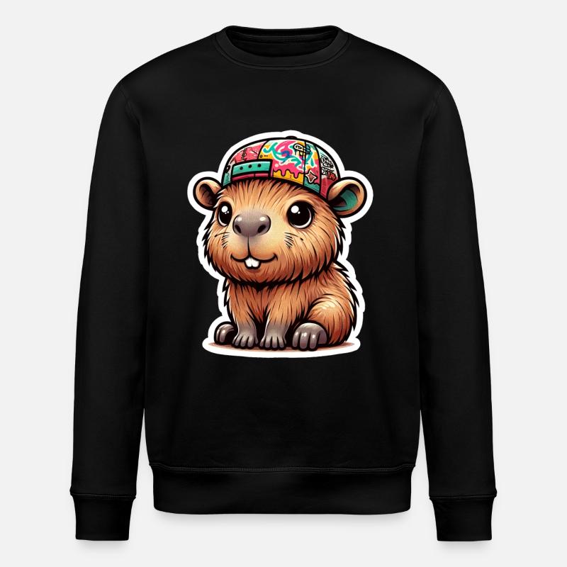Capybara with cap - Stanley/Stella ROLLER Unisex Organic Sweatshirt - black