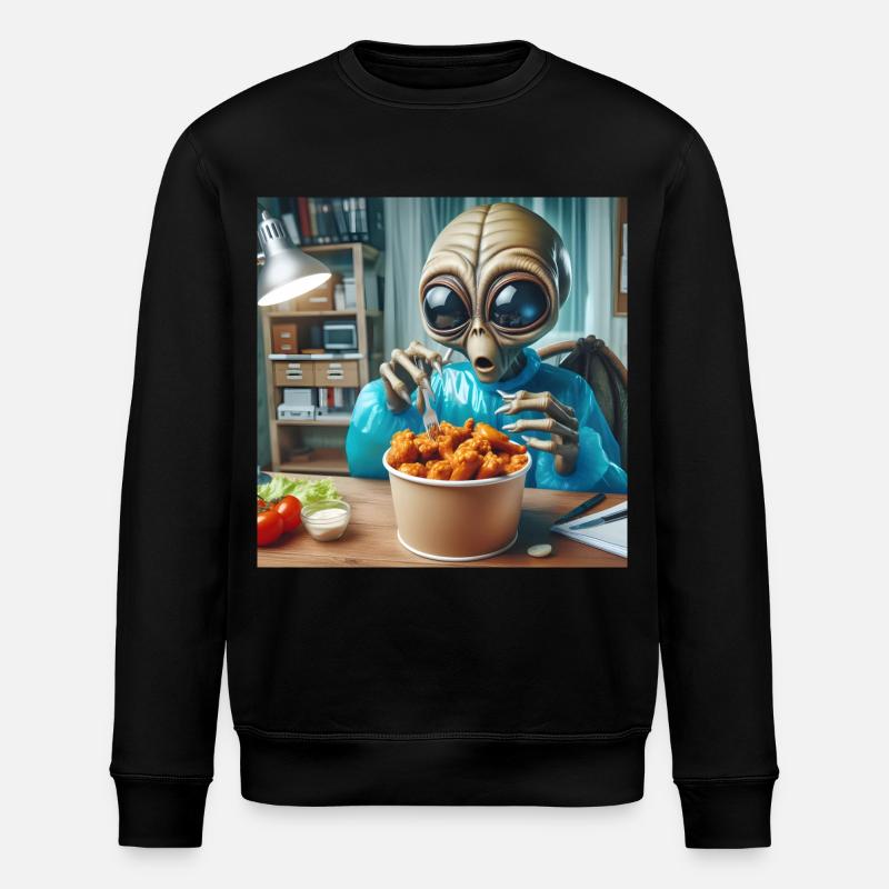 Alien discovers delicious chicken wings - Stanley/Stella ROLLER Unisex Organic Sweatshirt - black
