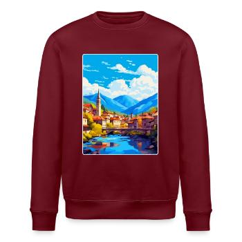 Sarajevo Bosnien Herzegowina Vintage Reiseposter - Stanley/Stella Unisex Bio-Sweatshirt ROLLER - Burgunderrot - Vorne - Nik (191cm)