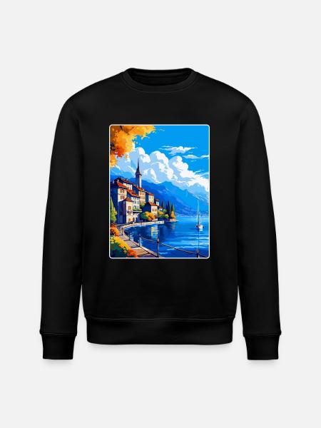 Vevey Switzerland Vintage Travel Poster Souvenir - Stanley/Stella ROLLER Unisex Organic Sweatshirt - black