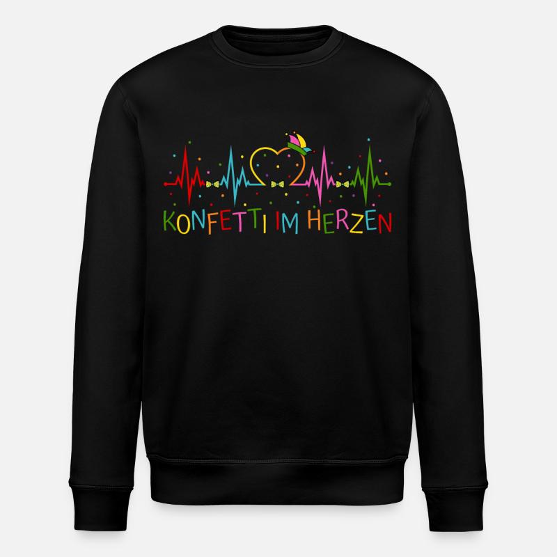 Fasching Herzschlag EKG Konfetti im Herzen Party - Stanley/Stella Unisex Bio-Sweatshirt ROLLER - Schwarz