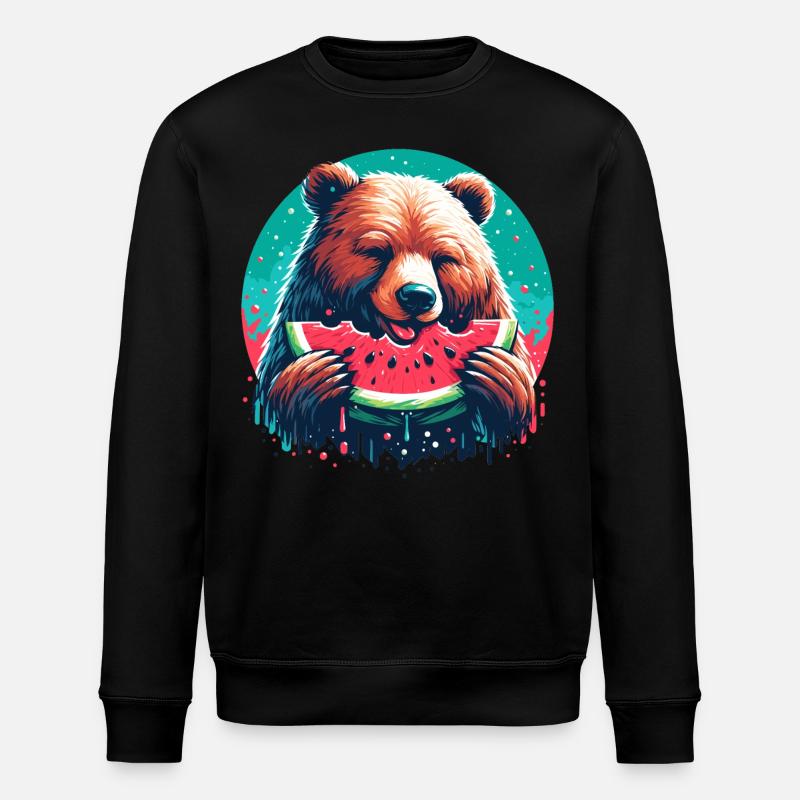 Watermelon Bear Yummy Gift - Stanley/Stella ROLLER Unisex Organic Sweatshirt - black