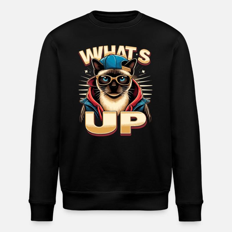 Siamese Cat Whats Up Design - Stanley/Stella ROLLER Unisex Organic Sweatshirt - black