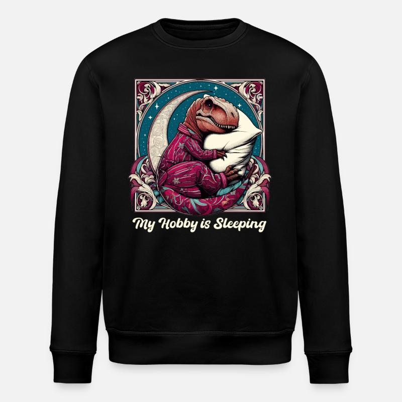 T-Rex Sleeping Hobby Gift - Stanley/Stella ROLLER Unisex Organic Sweatshirt - black