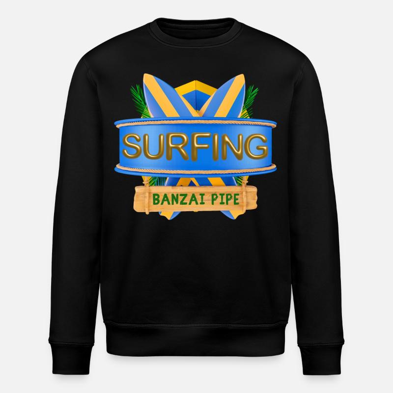 Hawaii, Surfing, Banzai Pipeline - Stanley/Stella ROLLER Unisex Organic Sweatshirt - black