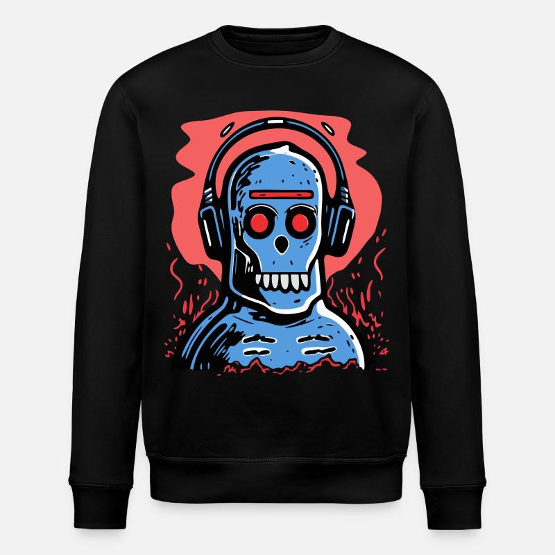 Zombie Affe mit blauen Kopfhörern - Stanley/Stella Unisex Bio-Sweatshirt ROLLER - Schwarz
