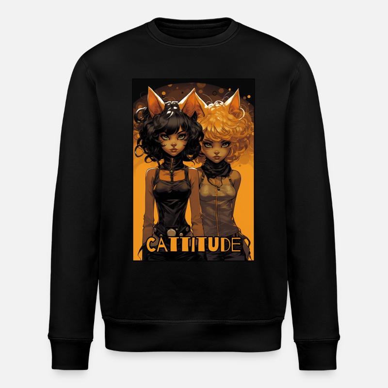 Cattitude: Zwei Katzenmädchen - Stanley/Stella Unisex Bio-Sweatshirt ROLLER - Schwarz