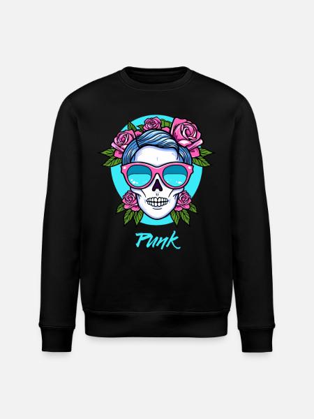 Punk skull and roses - Stanley/Stella ROLLER Unisex Organic Sweatshirt - black