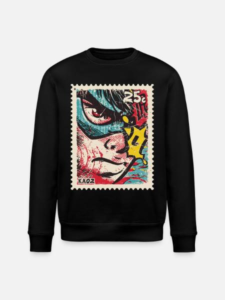 Comic-Held als Retro-Briefmarke - Stanley/Stella Unisex Bio-Sweatshirt ROLLER - Schwarz